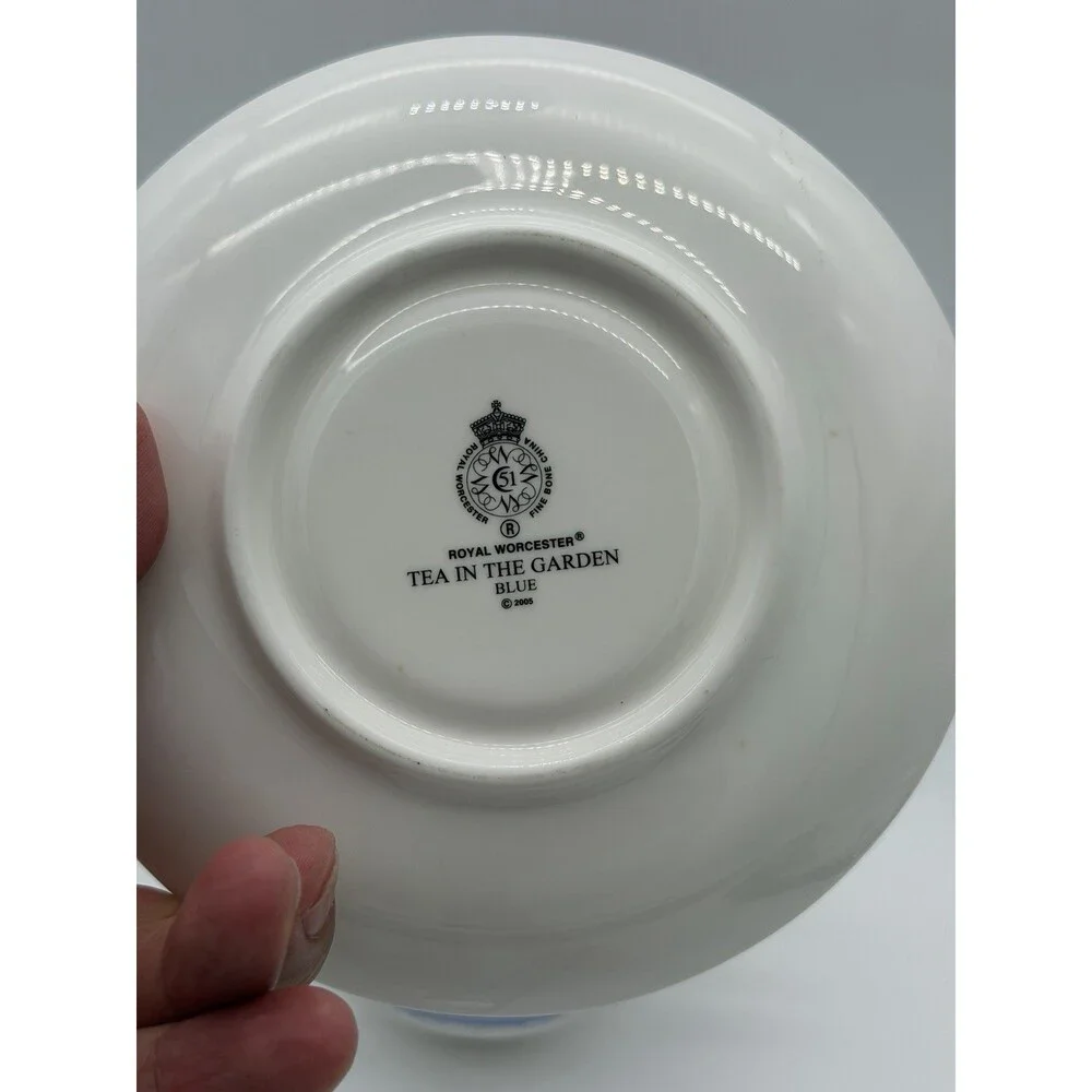 Royal Worcester England Cup & Saucer Set Tea in the Garden Blue 2005 Porcelain